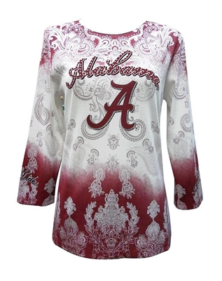 Alabama Crimson Tide Women's Dip Dye Three-Quarter Sleeve T-Shirt - White/Crimson
